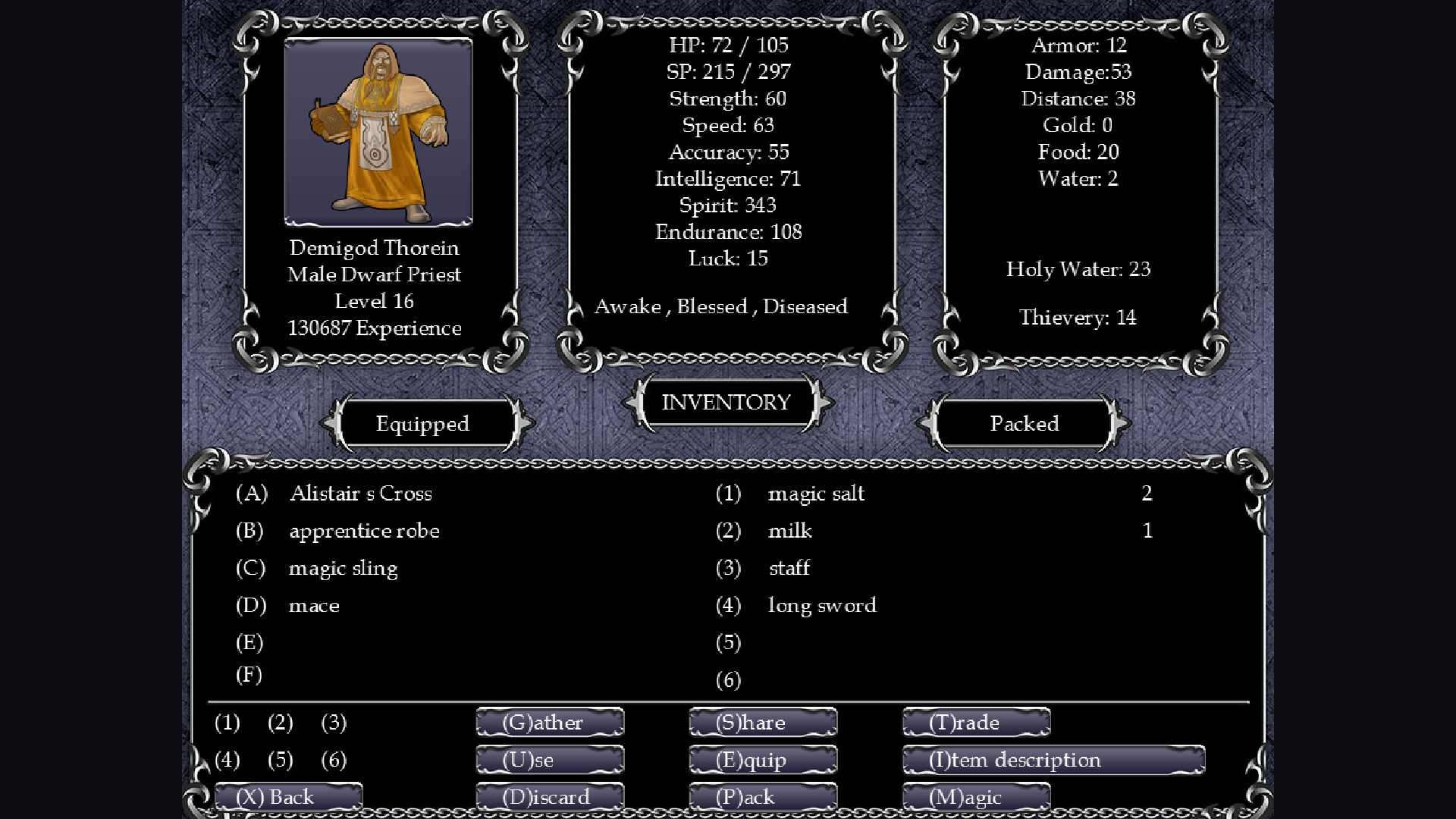 Priest Status Screen
